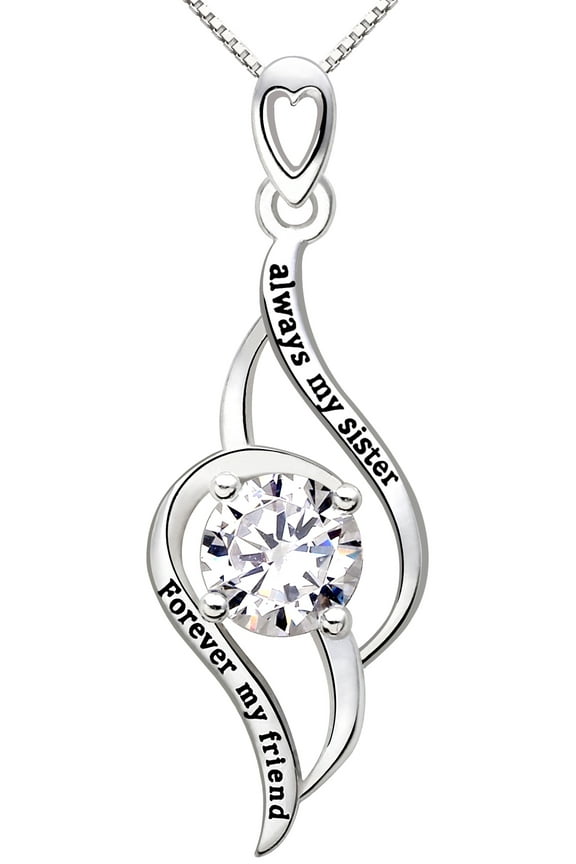 Jewelry Sterling Silver "always my sister Forever my friend" Love Cubic Zirconia Pendant Necklace