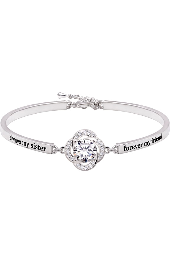 Jewelry Sterling Silver "always my sister forever my friend" Cubic Zirconia Bracelet