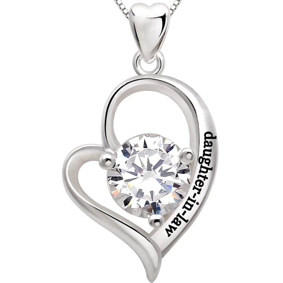 ALOV Jewelry Sterling Silver "daughter-in-law" Love Heart Cubic Zirconia Pendant Necklace
