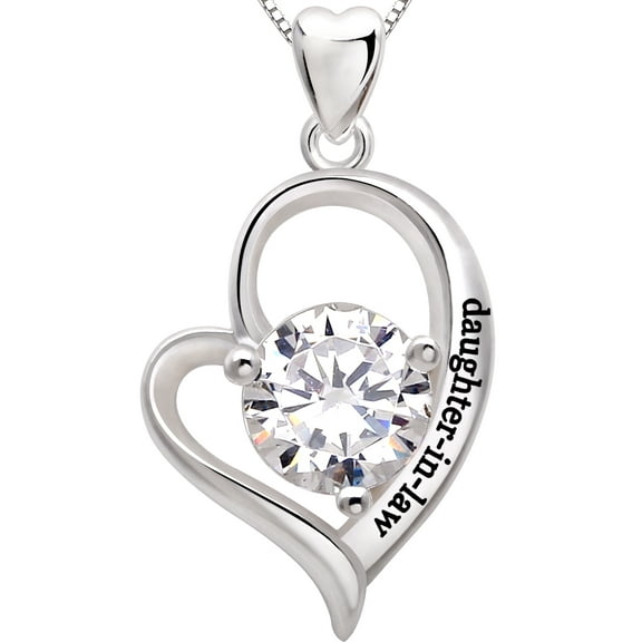 ALOV Jewelry Sterling Silver "daughter-in-law" Love Heart Cubic Zirconia Pendant Necklace