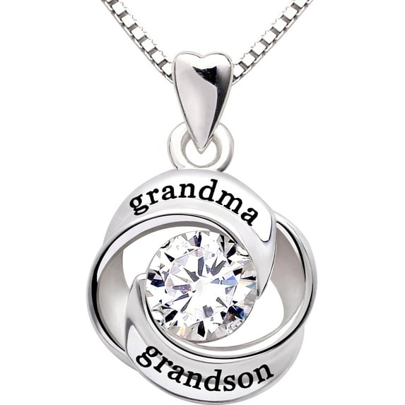 ALOV Jewelry Sterling Silver grandma and grandson Love Heart Cubic Zirconia Pendant Necklace