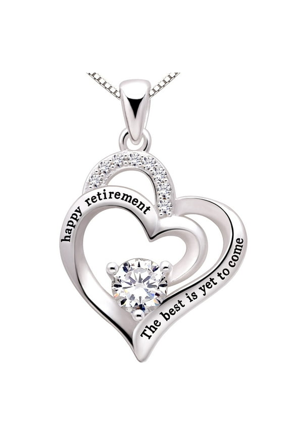 Jewelry Sterling Silver happy retirement the best is yet to come Love Heart Cubic Zirconia Pendant Necklace