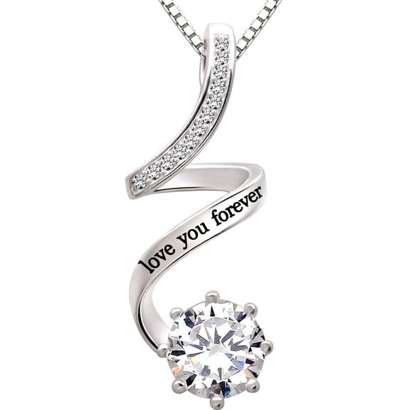 ALOV Jewelry Sterling Silver "love you forever" Cubic Zirconia Pendant Necklace