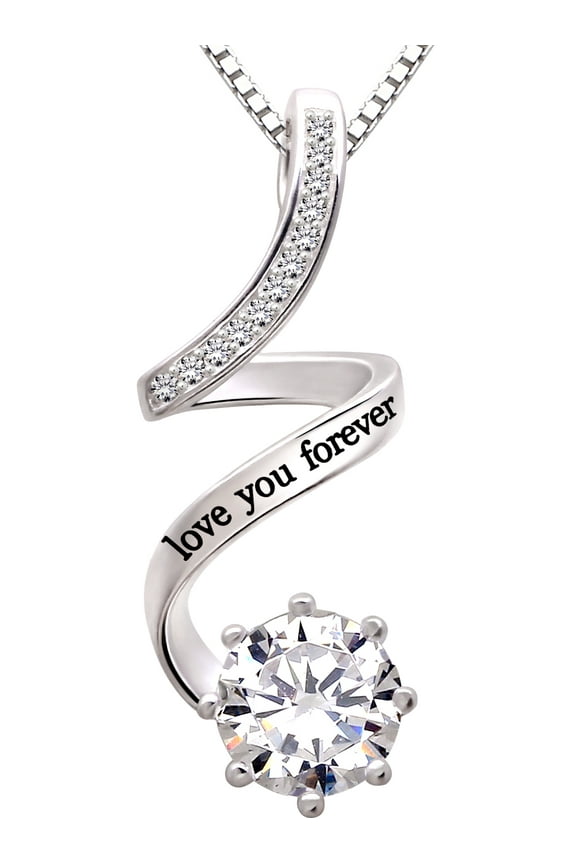 Jewelry Sterling Silver "love you forever" Cubic Zirconia Pendant Necklace