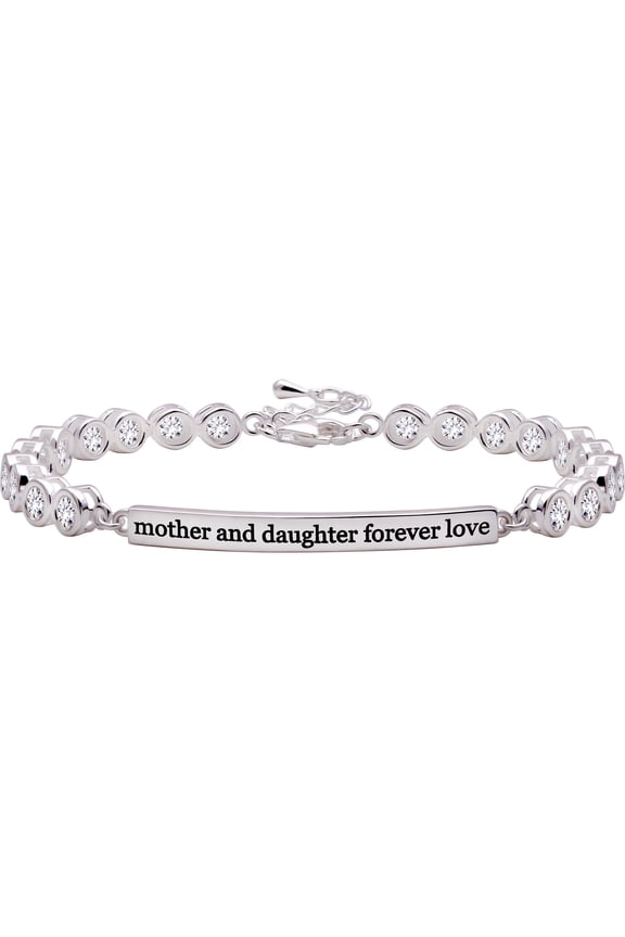 Jewelry Sterling Silver "mother and daughter forever love" Cubic Zirconia Bracelet