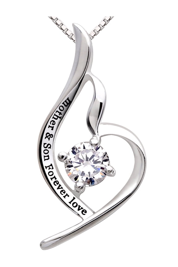 Jewelry Sterling Silver "mother & son forever love" Cubic Zirconia Pendant Necklace