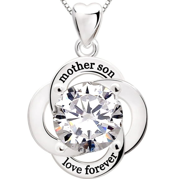 ALOV Jewelry Sterling Silver mother son love forever Cubic Zirconia Pendant Necklace