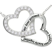 ALOV Sterling Silver "my dear girlfriend love holds our hearts together" Love Heart Cubic Zirconia Pendant Necklace