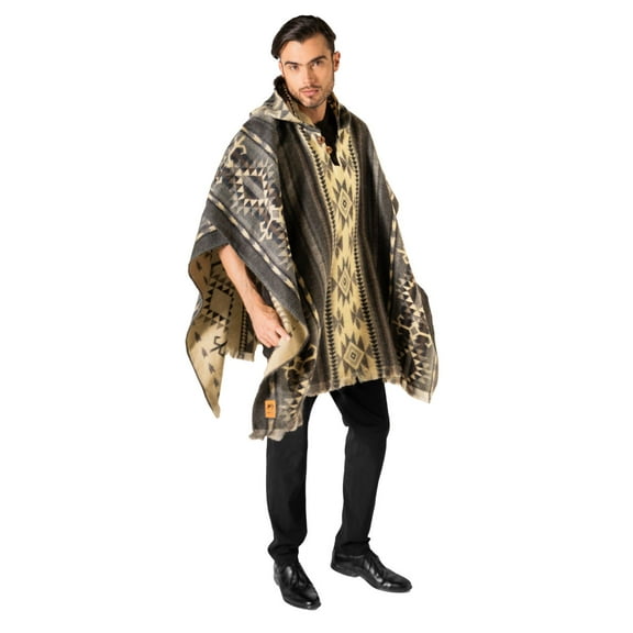 ALPAKITAS Alpaca Wool Poncho - Ancestral Design Poncho - Hooded Poncho - Poncho for men and women - Alpaca Geometric Poncho - Light Gray