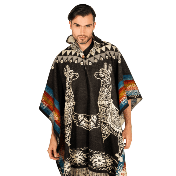 ALPAKITAS Alpaca Wool Poncho - Ancestral Design Poncho - Hooded Poncho - Poncho for men and women - Alpaca Geometric Poncho - Llamas