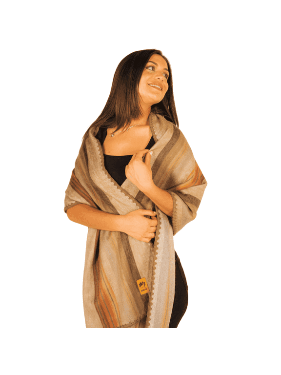 Alpaca Wool Shawl Wrap for Women & Men - Soft Winter Scarf - 70% Alpaca - 80" x 22" (Brown)