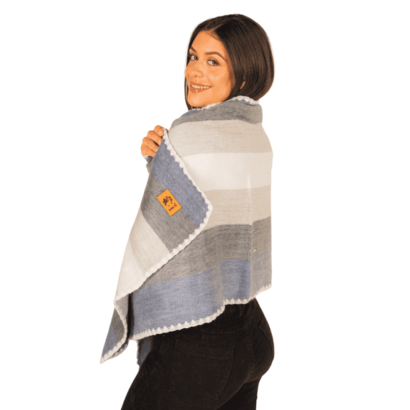ALPAKITAS Alpaca Wool Shawl Wrap for Women & Men - Soft Winter Scarf - 70% Alpaca - 80" x 22" (Gray & Blue)