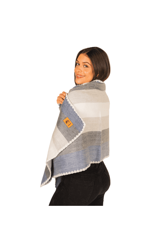 Alpaca Wool Shawl Wrap for Women & Men - Soft Winter Scarf - 70% Alpaca - 80" x 22" (Gray & Blue)