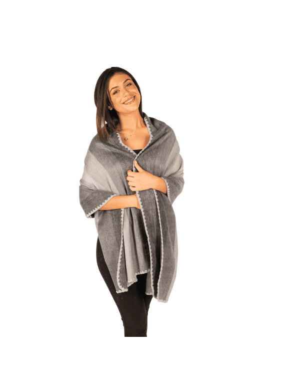 Alpaca Wool Shawl Wrap for Women & Men - Soft Winter Scarf - 70% Alpaca - 80" x 22" (Gray)