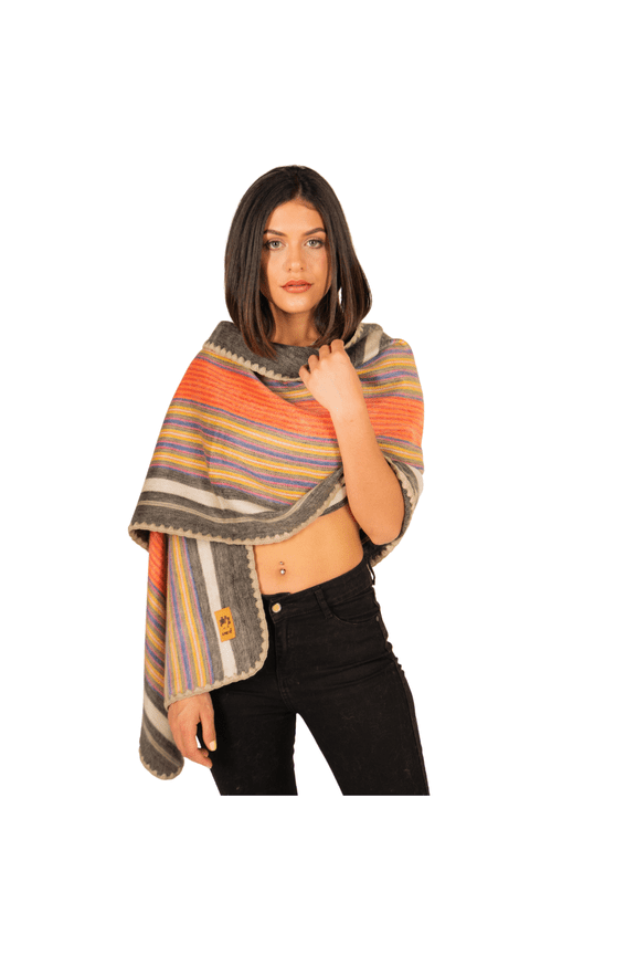 Alpaca Wool Shawl Wrap for Women & Men - Soft Winter Scarf - 70% Alpaca - 80" x 22" (Orange & Blue)