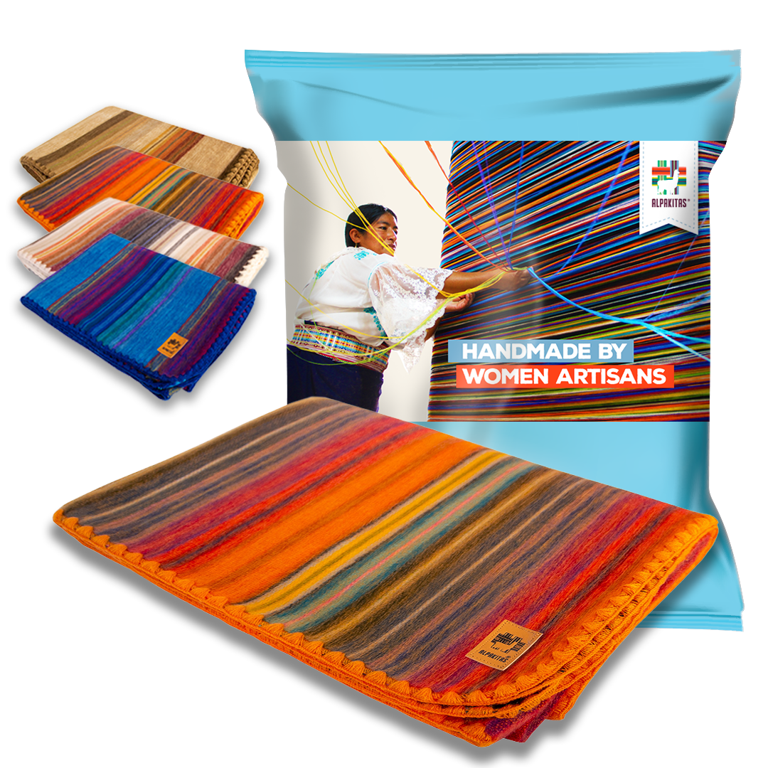 Queen Size Multicolor Alpaca Wool Throw Blanket