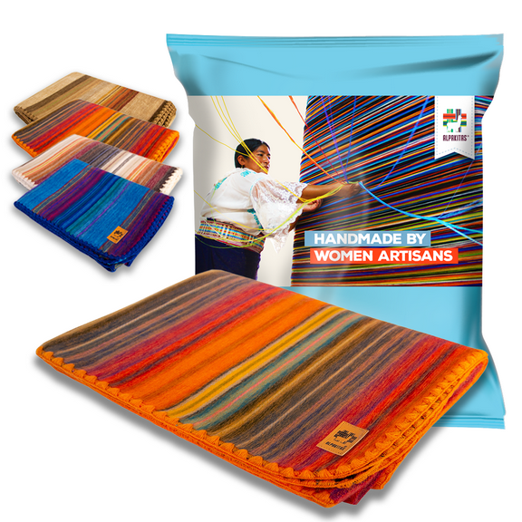 ALPAKITAS Alpaca Wool Soft Blanket | Queen Size Blanket | Cozy Throw Blanket, Lightweight, Breathable, Hypoallergenic, Premium Handmade | 87 x 64 inches (Orange)