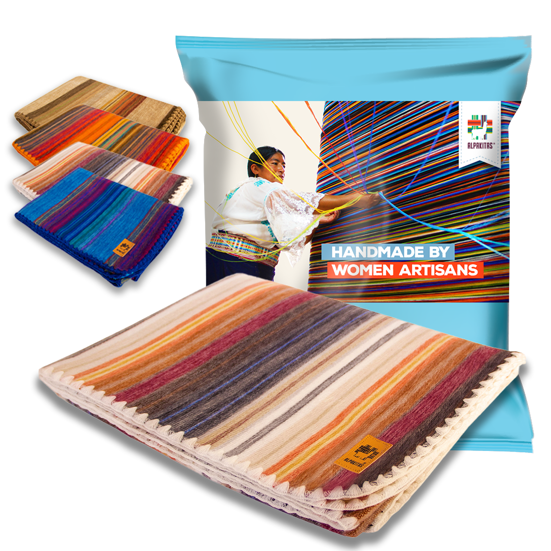 Handmade Twin Size Alpaca Wool Throw Blanket in Multicolor