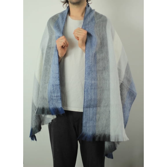 ALPAKITAS Alpaca wool Shawl Wrap for Women- Alapca Scarf for Men - Shawls and Wraps - 70% Alpaca - Unisex Fashion - Blanket Wool Shawl - Gray & Blue