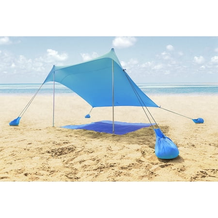 ALPHA CAMP Beach Sunshade 7.6 x 7.2 FT Portable Canopy Tent Sun Shelter Shade with Sandbag Anchors Blue