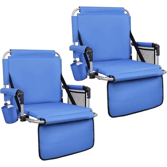 ALPHA CAMP Stadium Seat Padded Chair for Bleachers with Back& Arm Rest, Blue2PC
