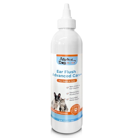 ALPHA DOG SERIES Advanced Ear Cleaner, Soothing Otic Solution (8 oz) Reduces Itching, Odor & Wax Buildup Safe for Dogs & Cats W/ Aloe & Vitamin E