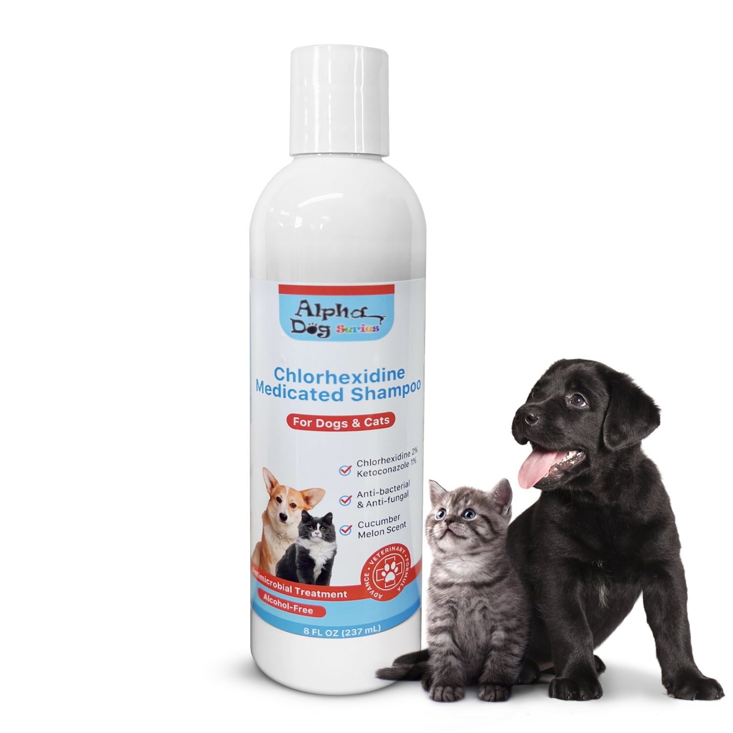 ALPHA DOG SERIES Chlorhexidine Shampoo Soothing Medicated Formula 8 oz for Dogs Cats with Allergies Rashes Hot Spots Anti Itch Lightly Scented Walmart