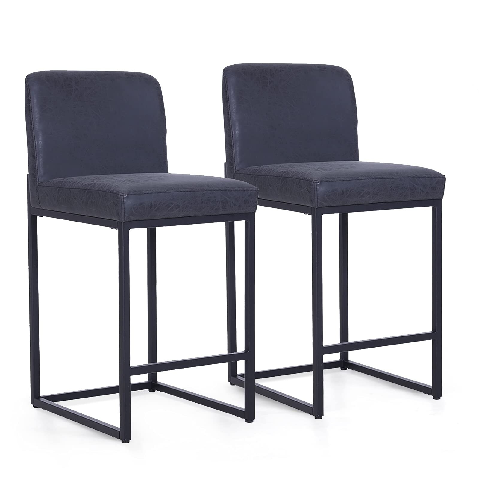 ALPHA HOME 24 Bar Stools Set of 2 Pu Leather Counter Height Bar Stool