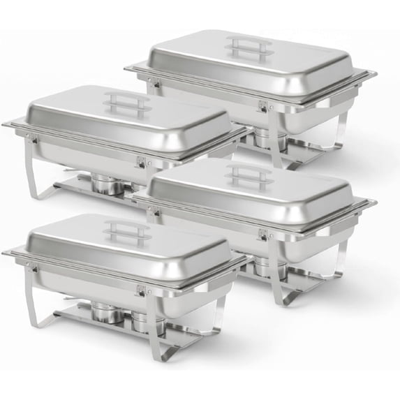 ALPHA LIVING 70014-GRAY 4 Pack 8QT Chafing Dish High Grade Stainless Steel Chafer Complete Set, 8