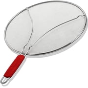 ALPHA LIVING 13 Inch Splatter Guard for Frying Pan Food Strainer and Universal Cookware - Stops Hot Oil Splash - RED Handle - Splatter Screen for Cooking