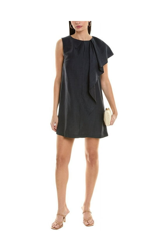 womens Linen-Blend Shift Dress, 40, Blue