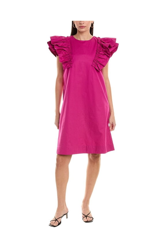 womens  Ruffle Sleeve Shift Dress, 38, Purple