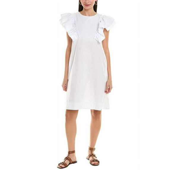 ALPHA STUDIO womens Ruffle Sleeve Shift Dress, 42, White