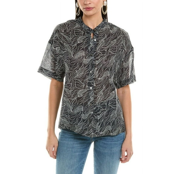 ALPHA STUDIO womens Semi-Sheer Top, 42, Black