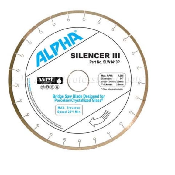 ALPHA Silencer III Porcelain and Crystallized Glass Bridge Saw Blade, 14 Inch Diamond Blade
