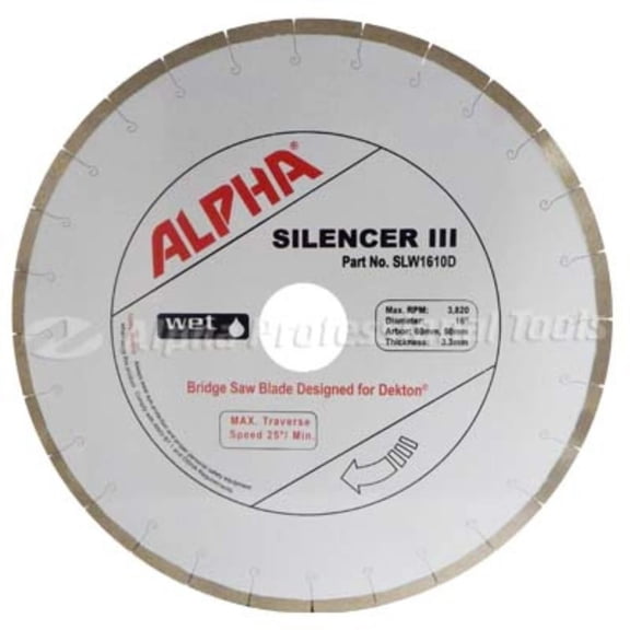 ALPHA Silencer III for Dekton 16 Inch Premium Bridge Saw Blade, Wet Cutting Diamond Blade