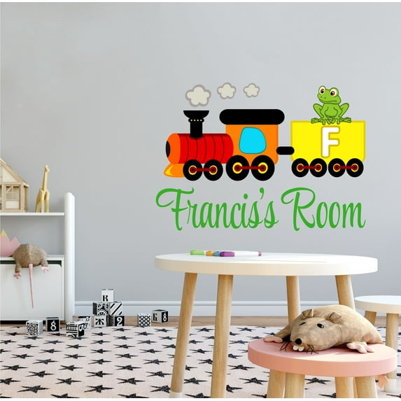 ALPHABET - Adhesive Vinyl Customized Name Lettering Art Sticker Frog Train Design Easy To Apply Multicolored Home Living Room Wall Decal - Kids Bedroom Letter F Alphabet Wall Decoration 10" x 7"