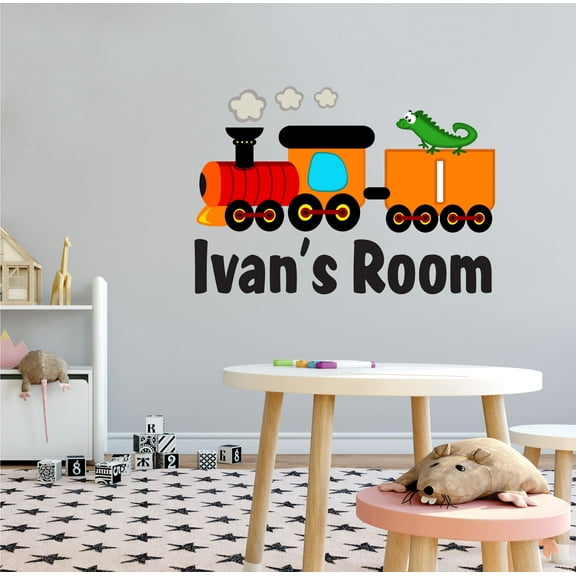 ALPHABET - Multicolored Educational Alphabet Art Decor Letter I Design Train Iguana Pet Animal Adhesive Kids Nursery Bedroom Wall Decal Sticker - Personalized Name Home Wall Decoration 10" x 7"