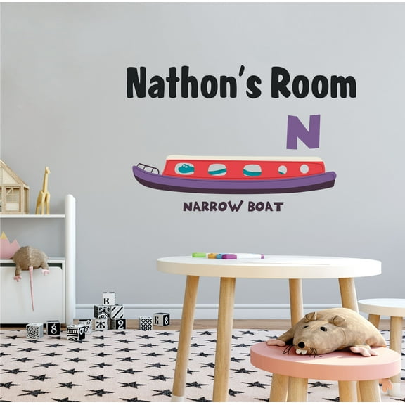 ALPHABET - Nursery Kids Bedroom Personalized Name Décor Narrow Boat Snake Multicolored Art Design Vinyl Adhesive Wall Decal Sticker - Educational Home Art Letter N Alphabet Wall Decoration 10" x 6"
