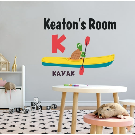 ALPHABET - Removable Turtle Tortoise Kayak Multicolored Vinyl Decoration Customized Name Lettering Art Design Easy To Apply Kids Bedroom Wall Decal - Letter K Alphabet Art Wall Sticker 40" x 32"