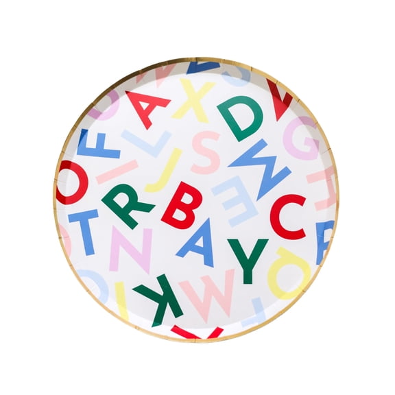 Bonjour Fte Alphabet Small Paper Plates, Disposable Party Supplies, 8 Count, 8 Inch, Back to School