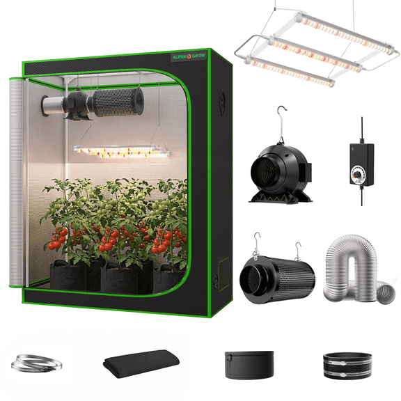 Grow Fans ALPHAGROW 4 x 4 ft Grow Tent Kit with Twin Doors, 6 in Inline Fan ...