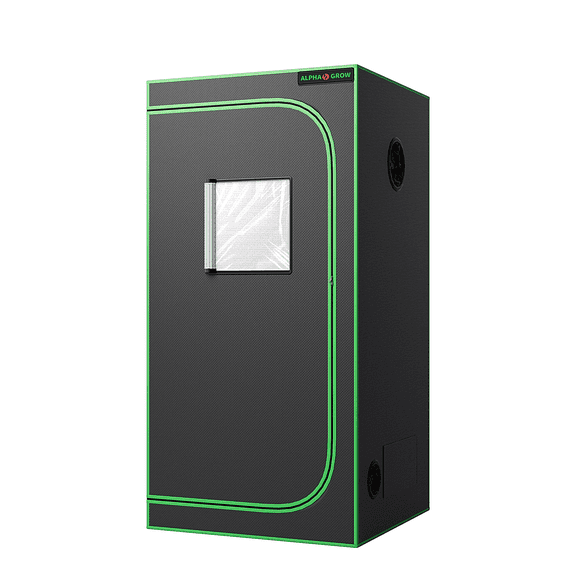 ALPHAGROW 24"x24"x48" 2x2ft Hydroponic Grow Tent, High Reflective 600D Mylar with Observation Window and Floor Tray for Indoor Plant Growing