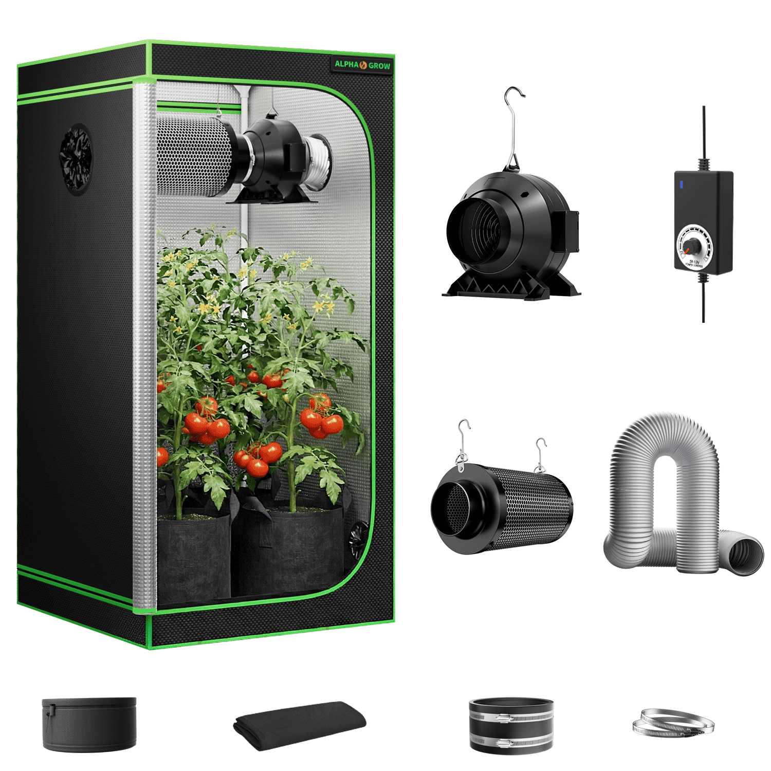 ALPHAGROW 24 x 24 x 48 in Indoor Grow Tent System with 4 in Inline Fan ...