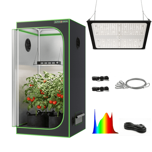 ALPHAGROW 2-Piece Grow Tent System, 24 x 24 x 48 in, with Twin Doors and LED Grow Light, Fan Not Included