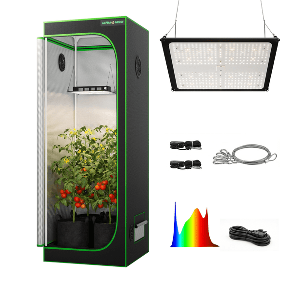 ALPHAGROW 2 x 2 x 6 ft Grow Tent Kit with 100 W Full Spectrum LED Light and Classic D-Door