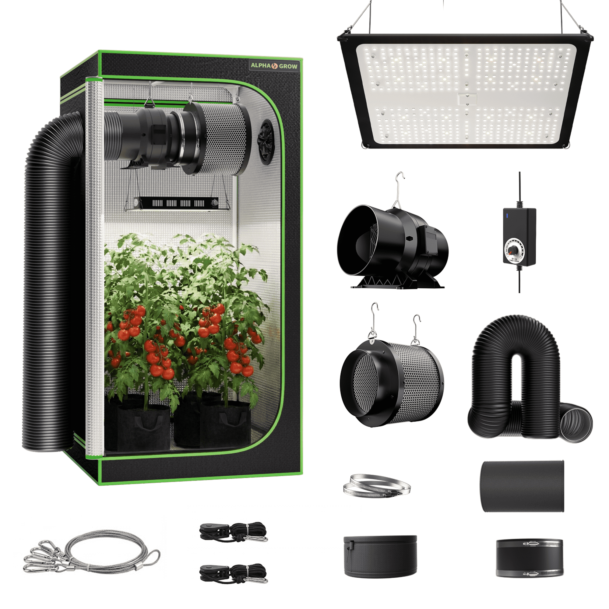 ALPHAGROW Indoor 2 x 2 ft 600D Mylar Grow Tent Kit with 100 W LED Light ...