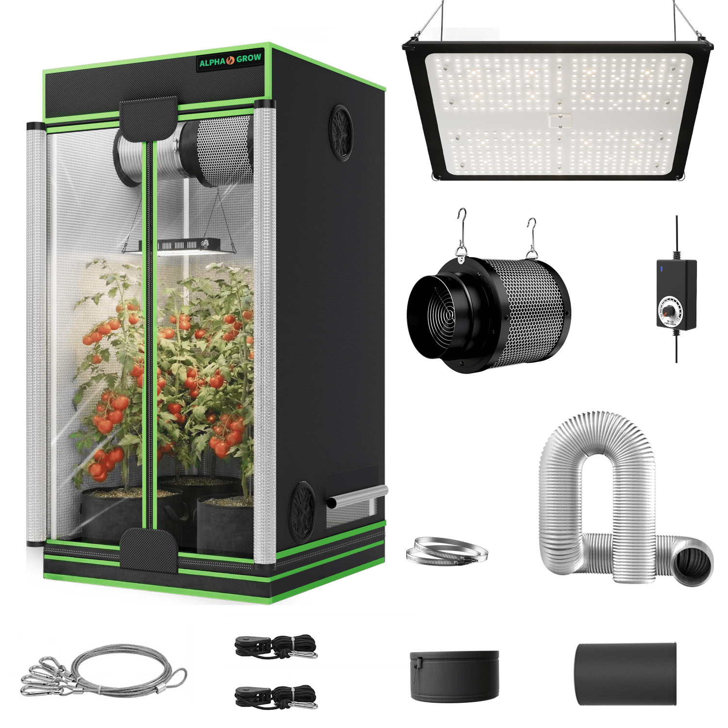 ALPHAGROW Indoor Fabric 24x24x48 inch Grow Tent Kit with 100W LED Light ...
