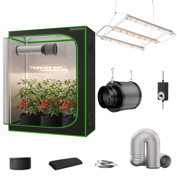 ALPHAGROW Grow Tent Kit, 48 x 24 x 60 in, with 33 W LED Light and 6 in Integrated Inline Fan