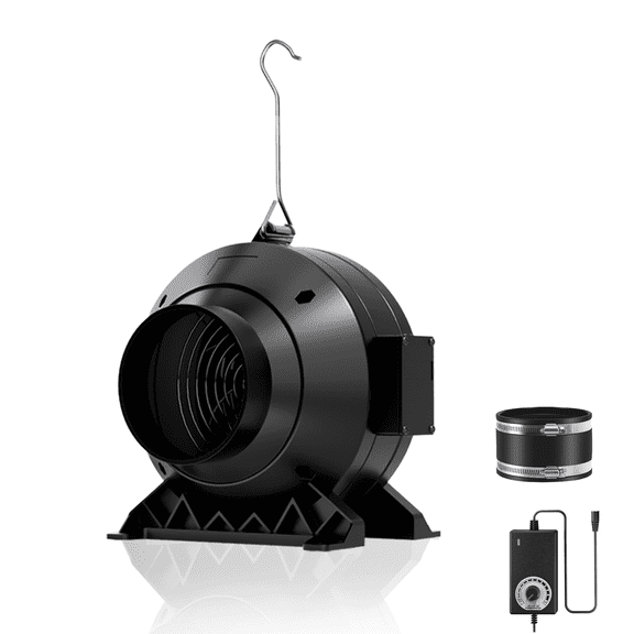 ALPHAGROW 4 Inch Inline Duct Fan with Variable Speed Controller, 175 CFM Quiet DC Motor Ventilation Exhaust Fan for Grow Tents, Hydroponics, Heating Cooling Booster